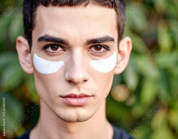 Fototapeta non binary man with face painted in white AI generated