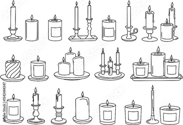 Fototapeta Collection of Hand-Drawn Candle Illustrations Various Styles and Designs