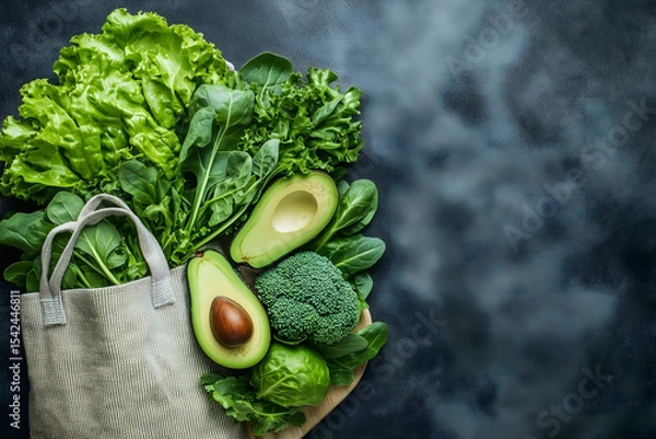 Obraz Fresh Green Produce in Reusable Bag - Healthy Groceries