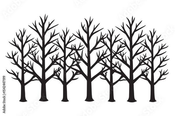 Obraz Winter Tree Line Drawings Set Minimalist Bare Branch Silhouettes in Monochrome Vector Style.