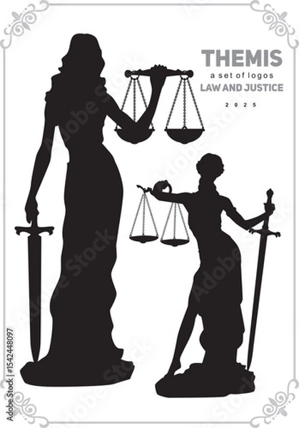 Fototapeta silhouette of the goddess of justice Themis in an elegant frame vector illustration