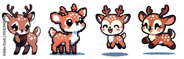 Obraz Four adorable cartoon deer in various poses, showcasing different expressions and styles.
