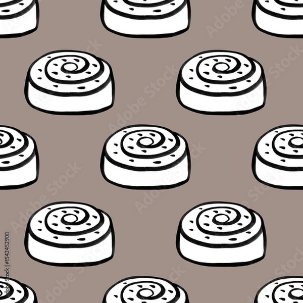 Fototapeta Elegant croissant and bun pattern suitable for various fabrics and backgrounds, ideal for many purposes, seamless watercolor background.