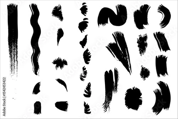 Fototapeta Brush strokes are black in a vector. Traced stroke processing.