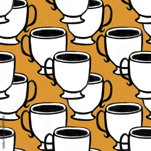 Fototapeta A beautifully stylized coffee cup pattern set against a neutral background, creating visual harmony.