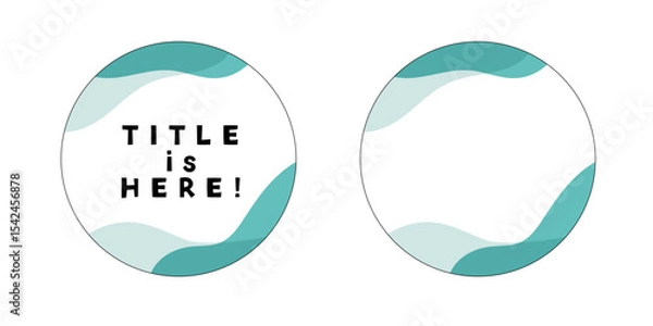 Obraz 波、ウェーブの爽やかなターコイズ、青の丸、円形のあしらい、見出し、フレーム、バッジ