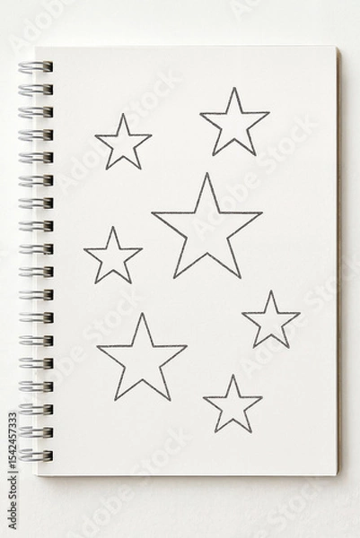 Obraz Sketch of stars drawn in black on blank notebook page  