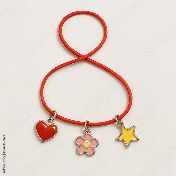 Obraz Colorful hair tie with enamel charms in heart, flower, and star shape  