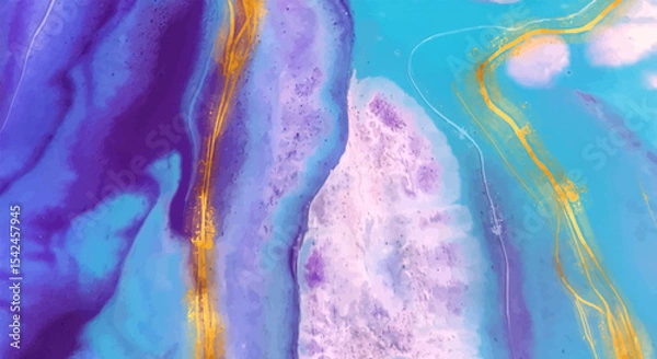 Fototapeta Vibrant Abstract Purple and Blue Ink Texture – Fluid Alcohol Ink Flow with Marble-Like Organic Pattern for Backgrounds, Wallpapers, and Artistic Projects
