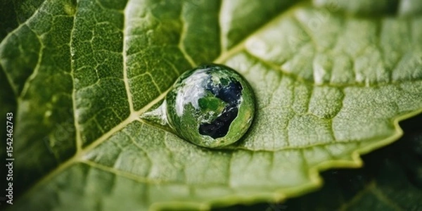 Obraz Natures Reflection An Earth Droplet Resting Gently on a Leaf Brightens the Scene Gracefully