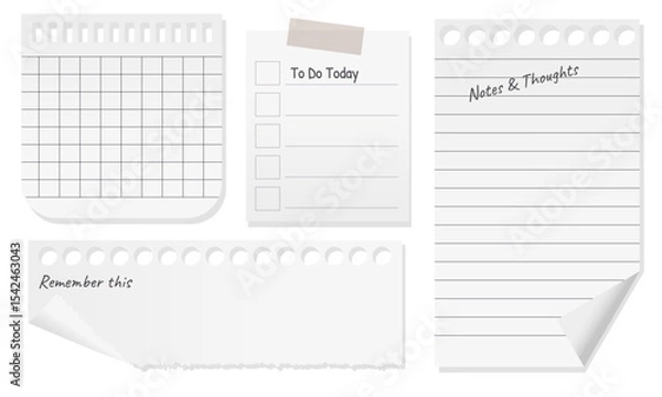 Fototapeta Vector Sticky Notes and Planner Pages – Realistic Torn Paper Set