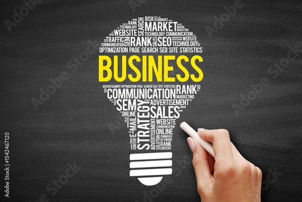 Fototapeta BUSINESS bulb word cloud, business concept on blackboard