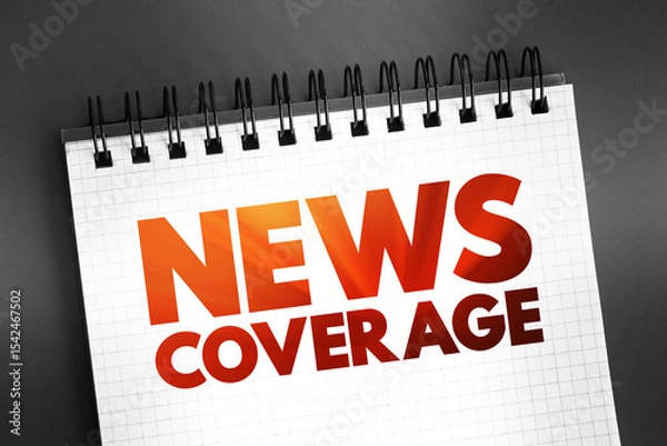 Fototapeta News coverage text on notepad, concept background