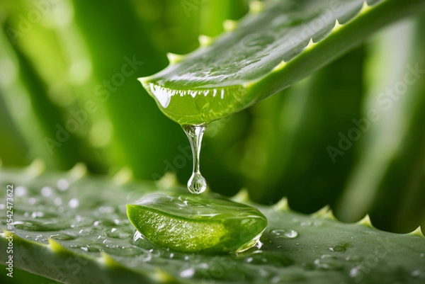Obraz Aloe vera leaf with dripping juice macro