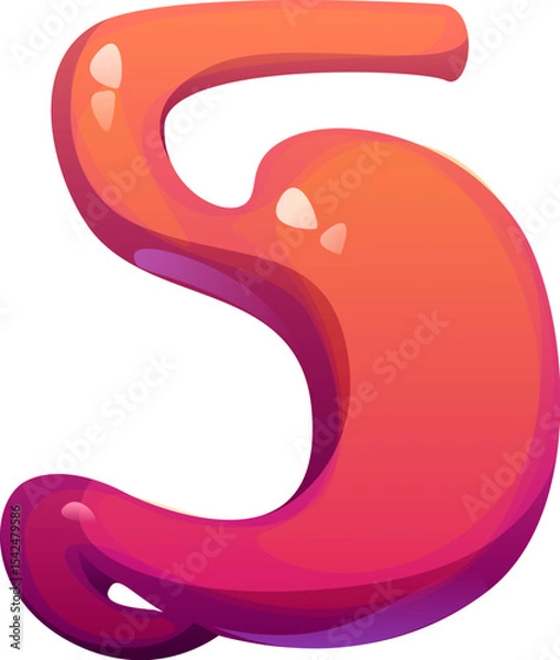 Fototapeta Hospital font typeset, stomach organ digit 5 five. Hospital human anatomy math typeface number, healthcare cartoon vector typeface digit. Medicine ABC type numeral symbol or alphabet font figure