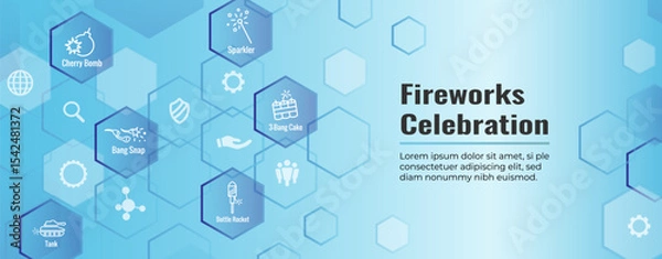 Fototapeta Fireworks and Independence Day Icon Set Web Header Banner
