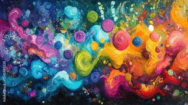 Obraz Abstract cosmic swirls, vibrant colours, and dynamic forms in a canvas painting