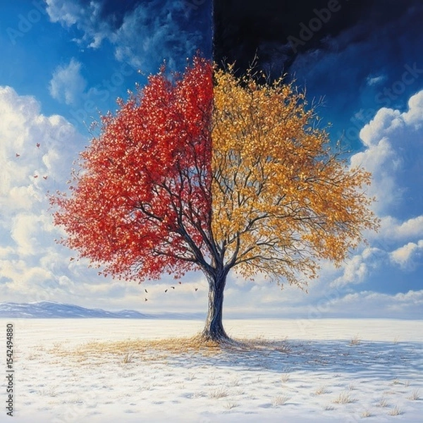 Obraz Autumn and Winter Tree Divided