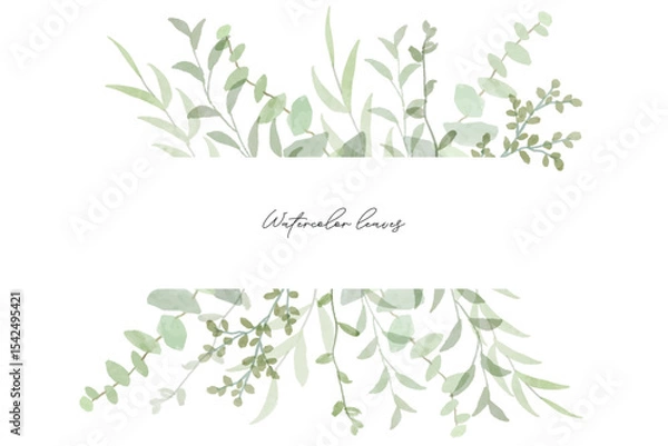 Obraz Watercolor summer leaves frame. Watercolor summer leaves set with flowers and leaves. Spring and summer watercolor flower element vector set. Watercolor hand painted botanical floral.