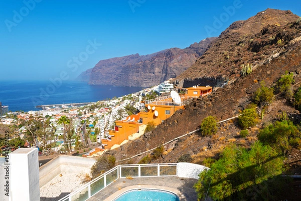 Fototapeta High angle view of Acantilados de Los Gigantes, Spain, a seaside resort town in the Santiago del Teide municipality on the west coast of the Canary Island Tenerife