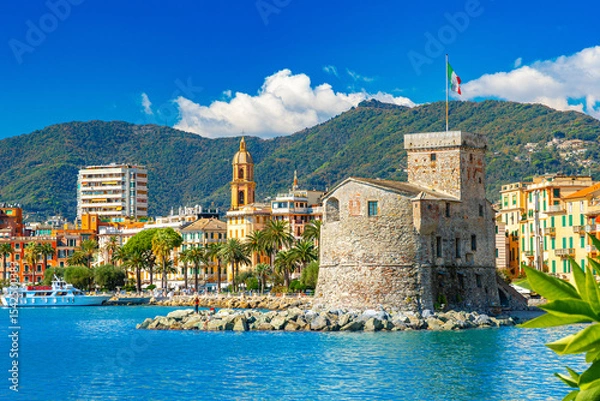 Obraz Beautiful view of the coast and ancient castle in Rapallo. Italy