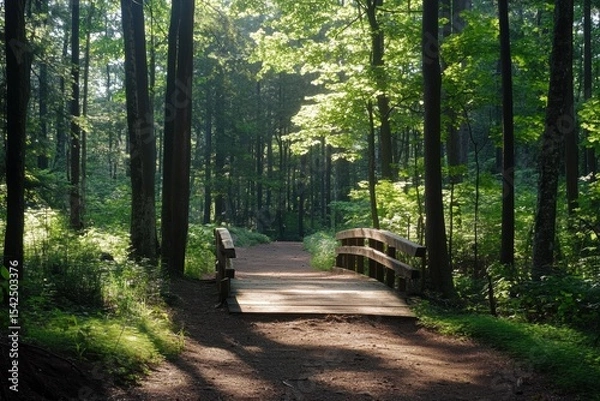 Fototapeta Empty paved road in forest with tall trees