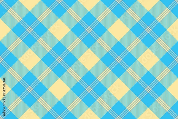 Fototapeta Classic plaid pattern in vibrant turquoise and soft yellow. Seamless texture ideal for backgrounds, textiles, or graphic design projects. Versatile, eyecatching.