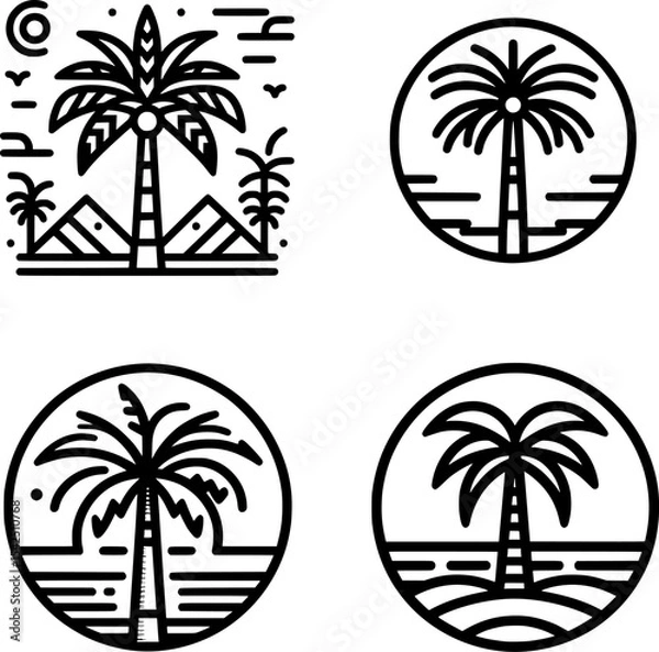 Obraz set of monochrome palm tree icon in line style, perfect for tropical summer designs