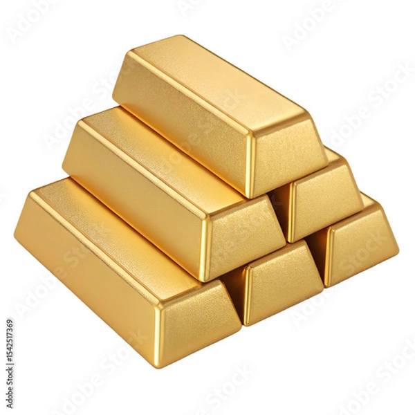 Obraz Five 3 D Gold Bars Stacked Pyramid White Background