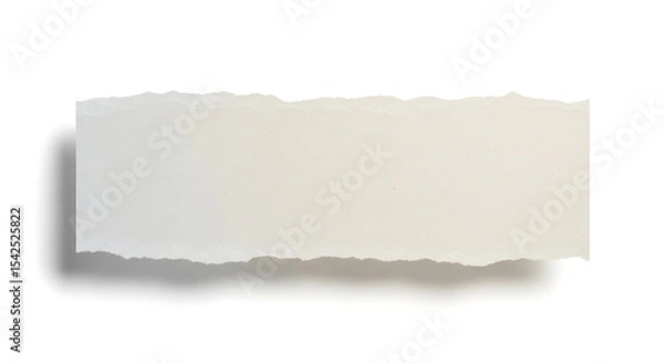 Fototapeta A torn, rectangular piece of off-white paper is displayed on a white background with a subtle drop shadow. The tear reveals a jagged edge on both sides.