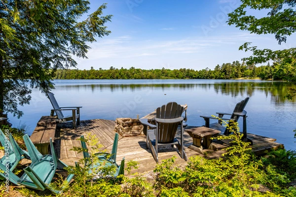 Fototapeta Enjoy the serenity of Solitaire Lake in Muskoka, Ontario, with picturesque views and a tranquil atmosphere perfect for relaxation.