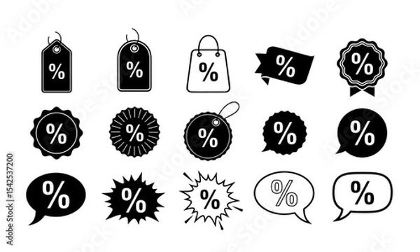 Fototapeta Black and White Percentage Signs: Discount, Sale, and Promotion Icons. A versatile set of black and white percentage icons for sales, discounts, and promotions.