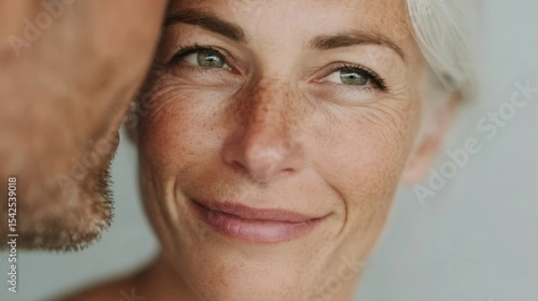 Obraz A woman with green eyes and a smile on her face