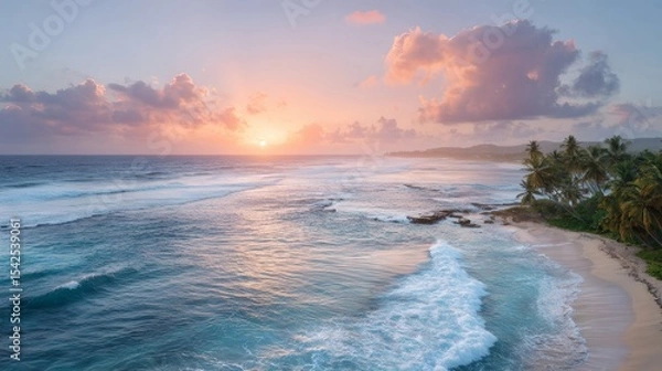 Obraz The ocean is calm and the sky is a pink color