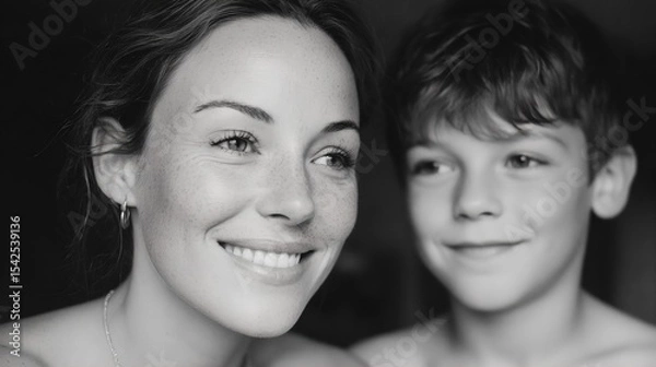 Obraz A woman and a boy are smiling at the camera