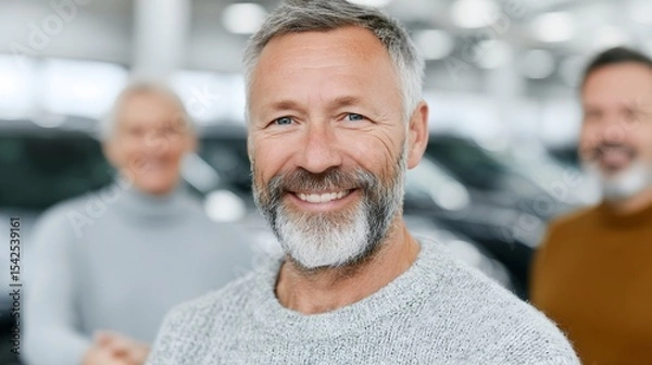 Obraz A man with a beard and gray hair is smiling at the camera