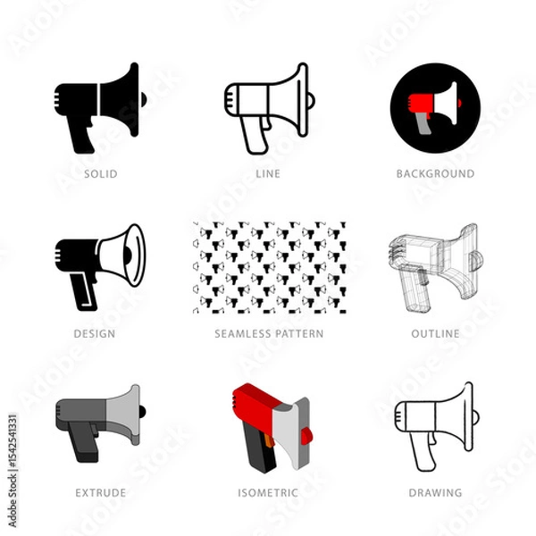 Fototapeta Each megaphone loudspeaker icon has its own creative design, and each design can meet the needs of different jobs.