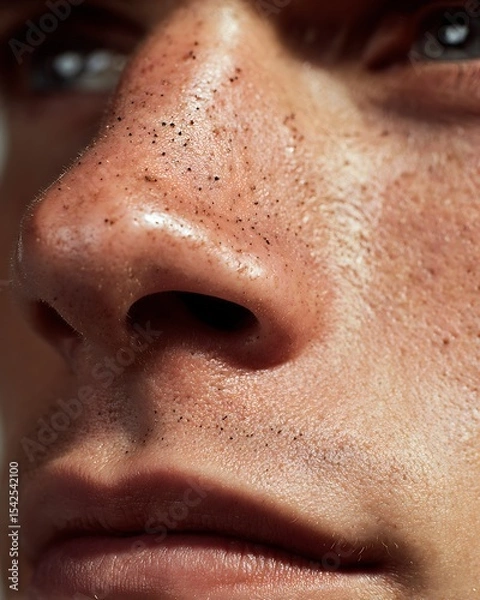 Fototapeta Image of a nose with obvious blackheads compared to the nose after cleaning.