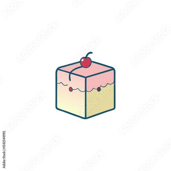 Obraz Cute Kawaii Present Box with Tiny Smile and Cherry