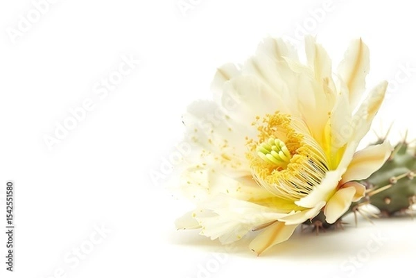 Obraz Blooming Cactus Flower with Detailed Pistil and Thorns on White Background