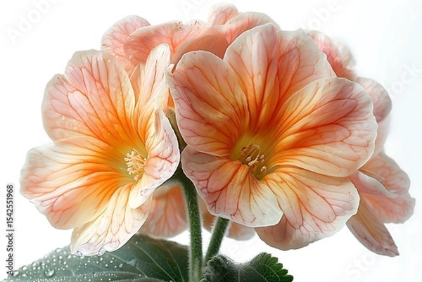 Obraz Blooming Orange Elegant Flowers with Visible Veins on Petals in Macro White Background