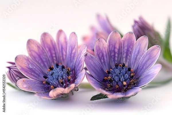 Obraz CloseUp of Delicate Purple Daisies With Detail Petals on a White Background
