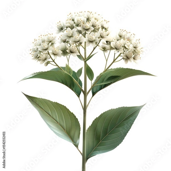 Obraz Smooth Hydrangea Flowers with Green Leaves Isolated on White Backdrop