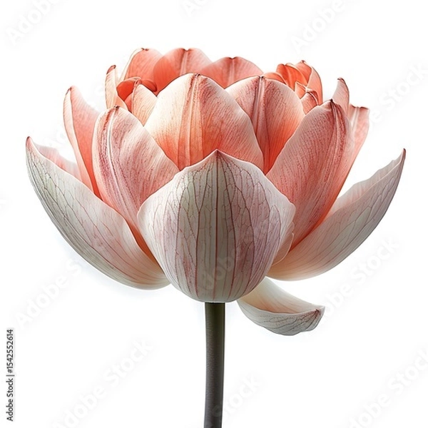 Obraz Detailed Lotus Flower with Pink Veins on Petals Isolated on White Background