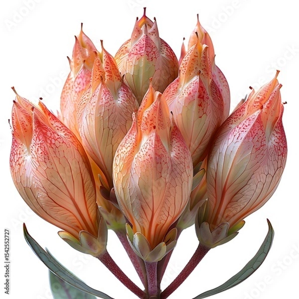 Obraz Closeup Protea Compacta Flower Buds with Red Speckles on Transparent Background