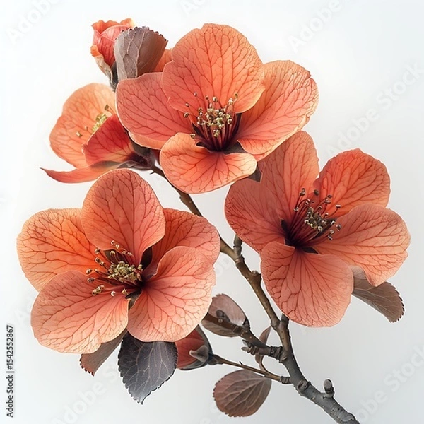 Obraz Flowing Blooms Detailed Texture Petals and Veins on a White Background