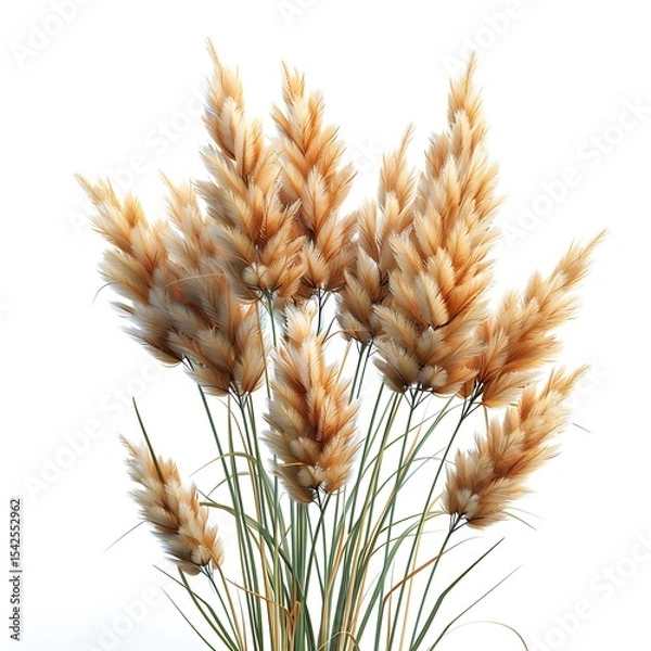 Obraz Ornamental Grass Plumes Isolated with White Background, Elegant Beige Fluffy Details