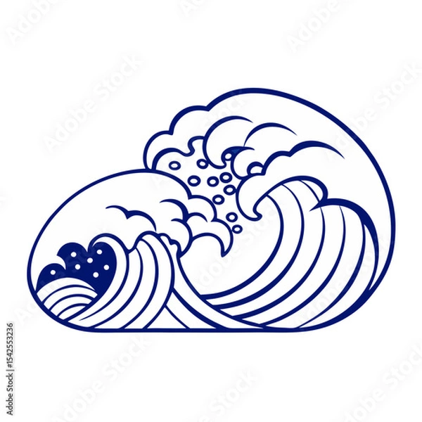 Obraz Japanese Woodblock Inspired Wave Pattern in Indigo