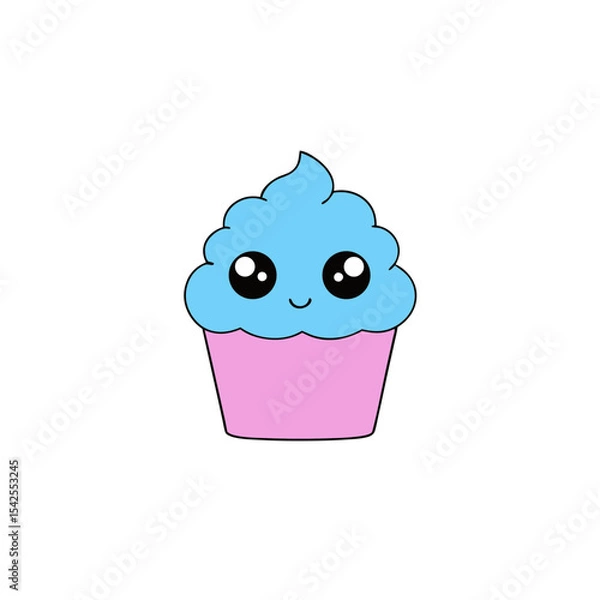 Obraz Kawaii Vector of a Smiling Blue Cupcake with a Heart
