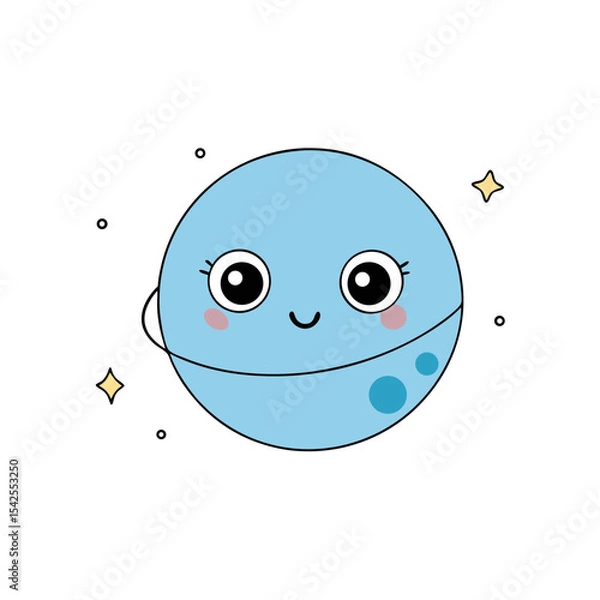 Obraz Kawaii Vector of a Smiling Blue Planet with a Moon